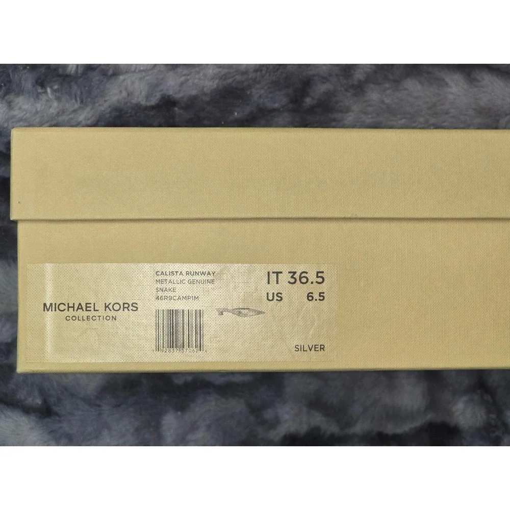 NWB Michael Kors Collection Calista Silver Metallic Snake Print Mule SZ 6.5‎